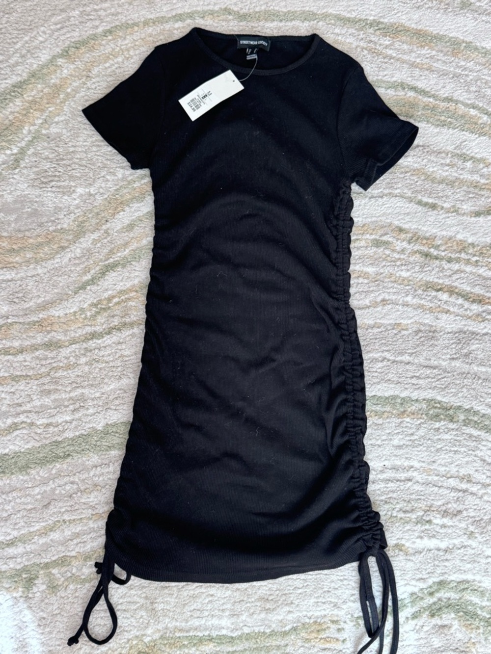 Black Ruched Side short sleeve Dress
